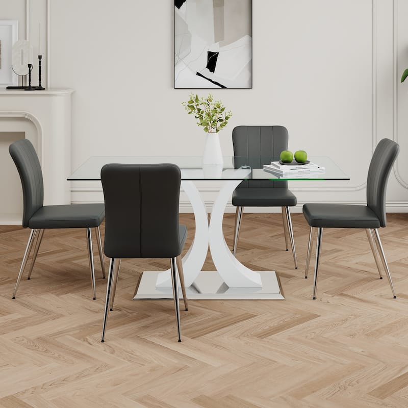 Modern Style Glass Table,Dining Chair Set, Electroplated Chair Legs, Suitable For Restaurant Kitchens(Set of 5)