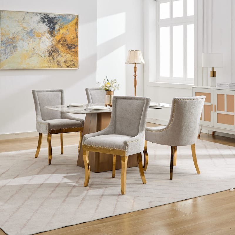 Modern Dining Chairs, Upholstered Accent Chair with Plated Legs & Rivet Trim, Set of 2