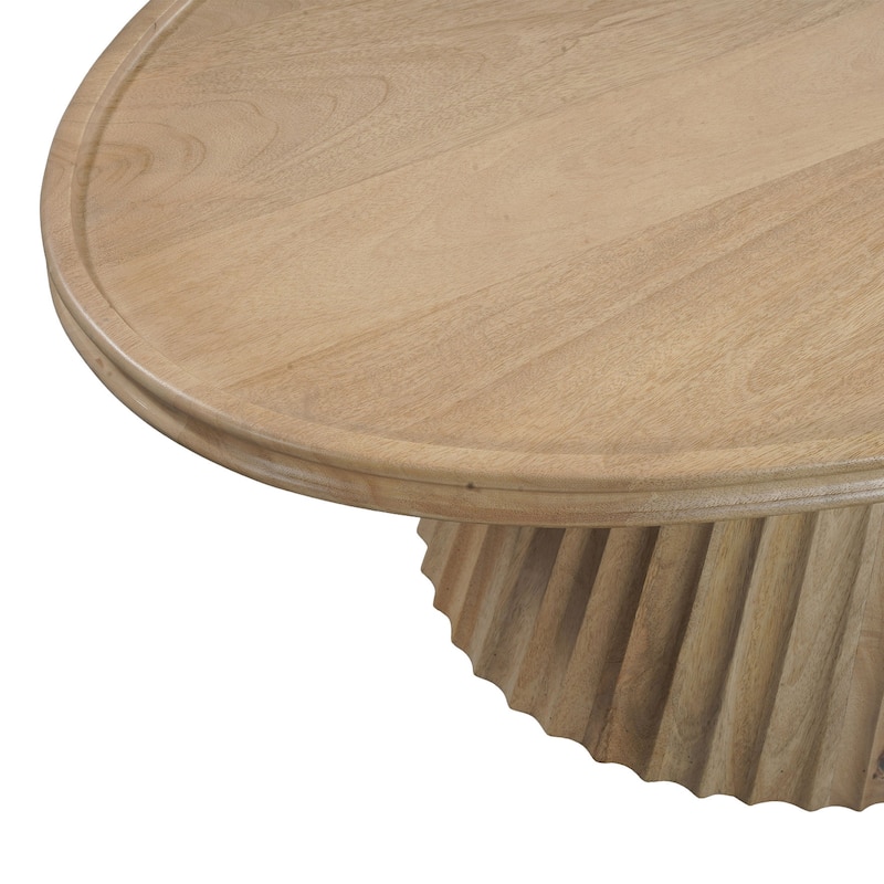 HomeRoots 48" Light Brown Solid Wood Oval Pedestal Coffee Table - 48.00 in. x 18.00 in. x 30.00 in.