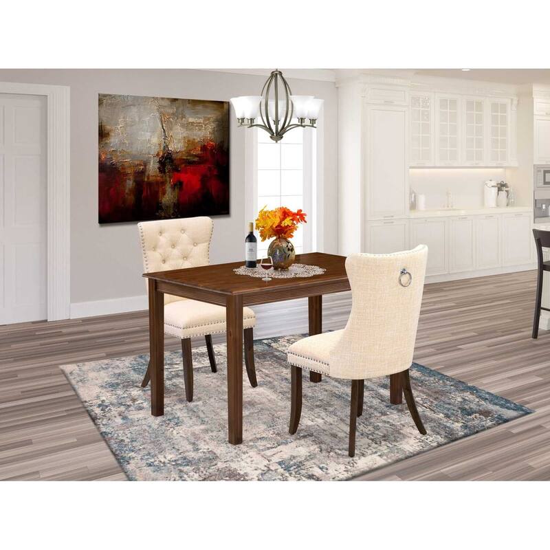 HomeStock 3-Pc Antique Walnut Finish Rectangular Solid Wood Top Dining Table Set