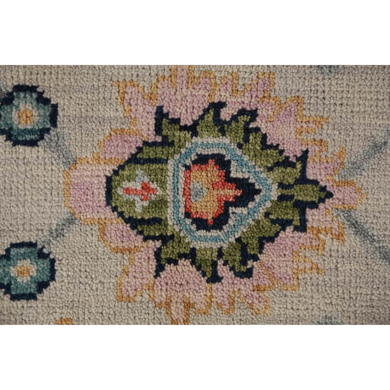 All-Over Geometric Oushak Indian Area Rug Hand-Knotted Wool Carpet - 9'0" x 11'11"