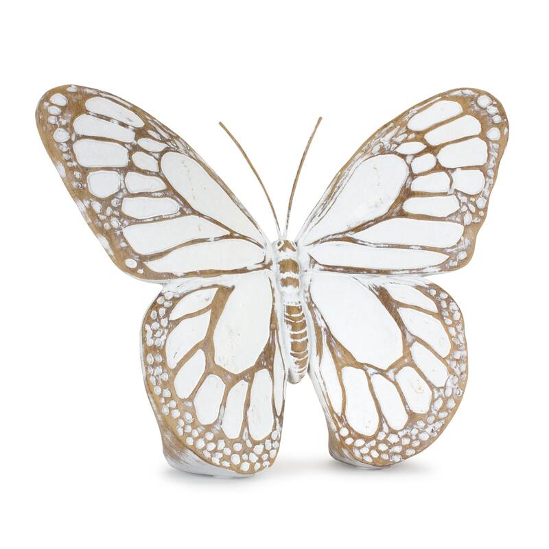 Butterfly Tabletop Figurines - 7.25" - White and Brown - Set of 3