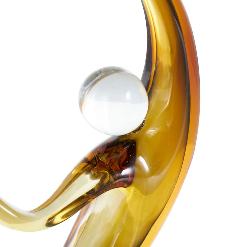 Orange Glass Curved Cutout Abstract Decorative Sculpture with 3 Small Orbs
