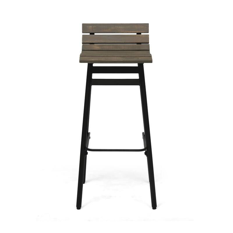 Roomfitters 2-Piece Modern Industrial Bar Stools, Wood Slat Counter Height Chairs with Metal Legs for Dining