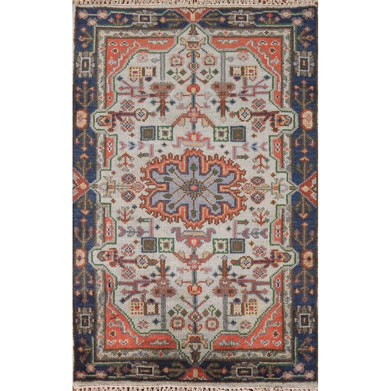 Geometric Kazak Indian Area Rug Handmade Wool Carpet - 3'0"x 5'0"
