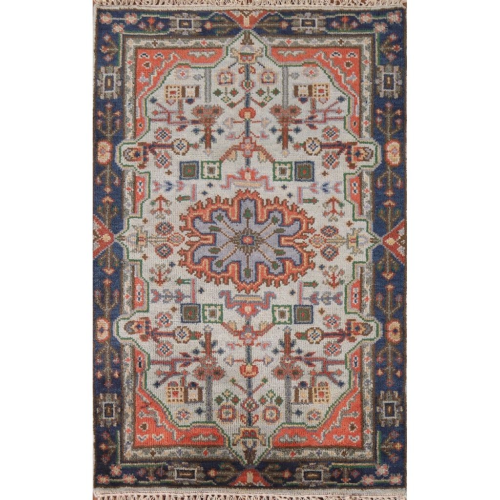 Geometric Kazak Indian Area Rug Handmade Wool Carpet - 3'0"x 5'0"