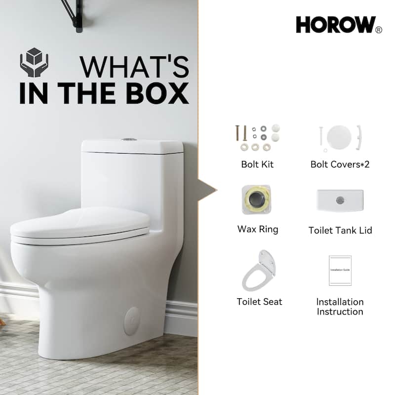 HOROW 1 Piece High Efficiency Dual Flush Elongated Toilet White 1.1/1.6 GPF Soft Close Seat - N/A