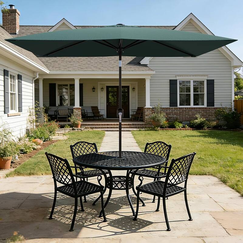 10' x 6.5' Solar Patio Umbrella with Crank and Push Button Tilt for Garden, Deck, Lawn, Pool (No Base)