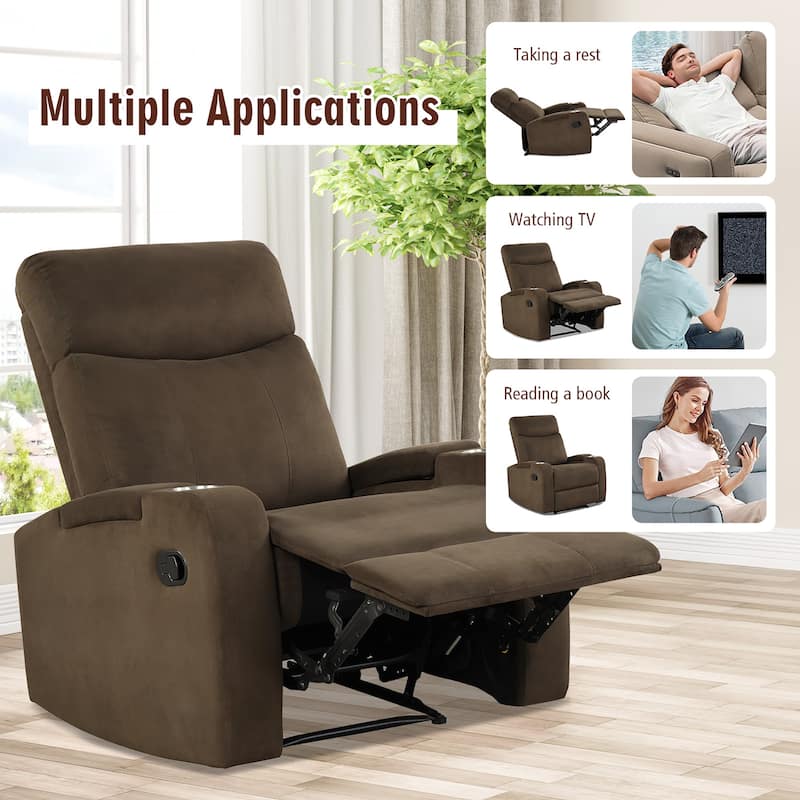 Costway Recliner Chair Single Sofa Lounger with Arm Storage & Cup