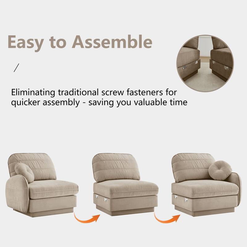 GDFStudio Alden Voss 137" Chenille Cloud 4-Seater Sofa with Quilted Back Cushions, Deep Seat