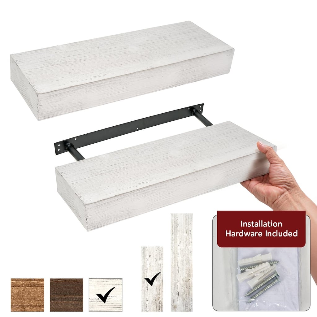 American Art Decor Rustic Whitewashed Wood Floating Shelf