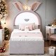 preview thumbnail 2 of 30, Twin/Full Size Upholstered Platform Bed Rabbit-Shaped Headboard with Embedded LED Lights and 3 Drawers