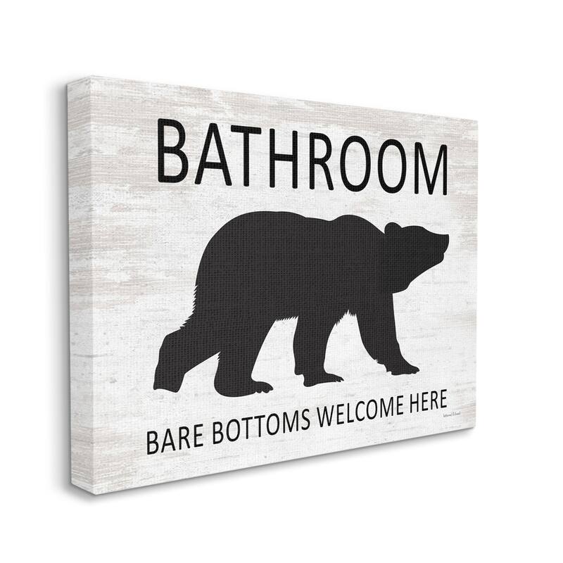 Stupell Bathroom Bare Bottoms Welcome Here Funny Rustic Bear Canvas Wall Art - White