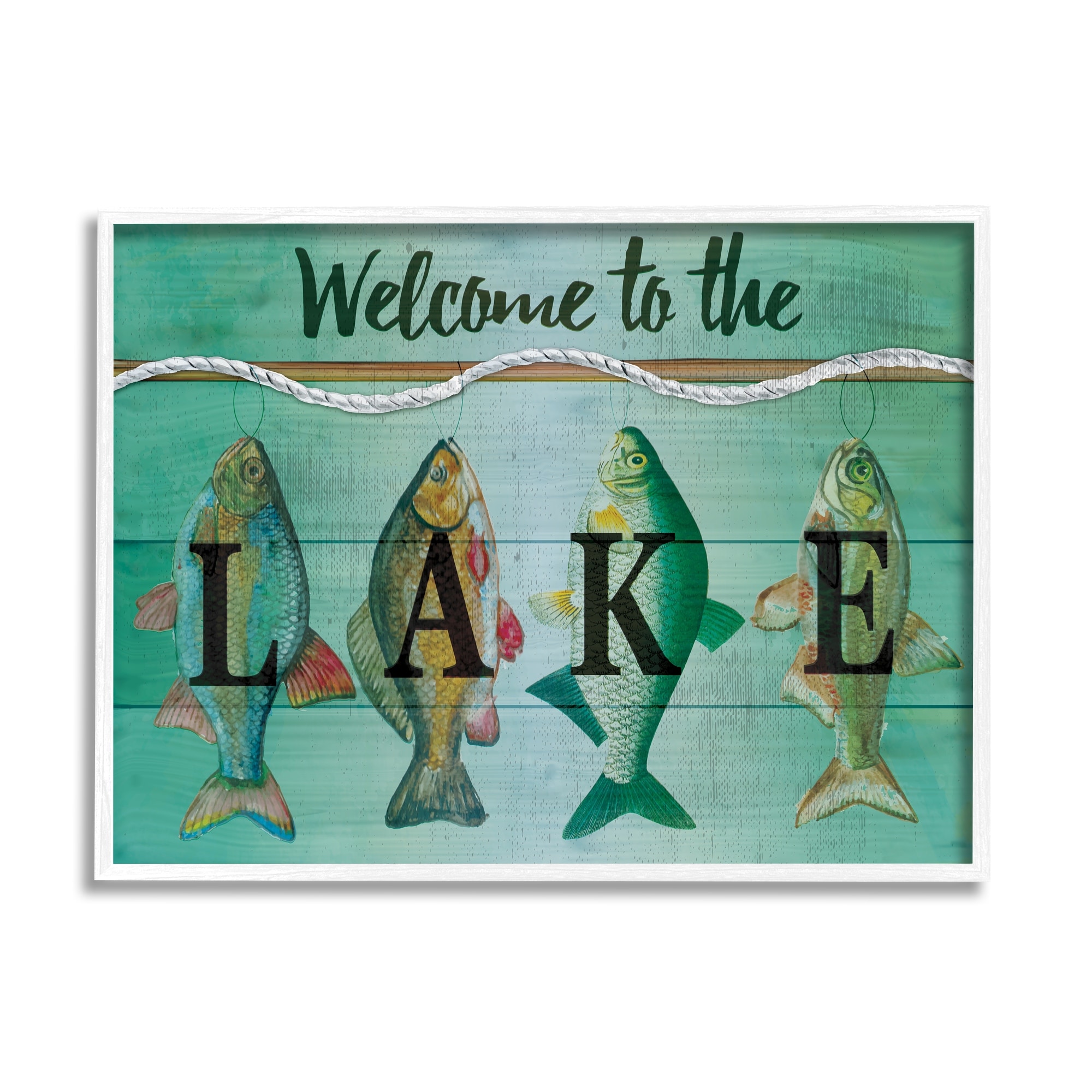 Stupell Welcome To The Lake Fishing Rope Framed Giclee Art by ND Art