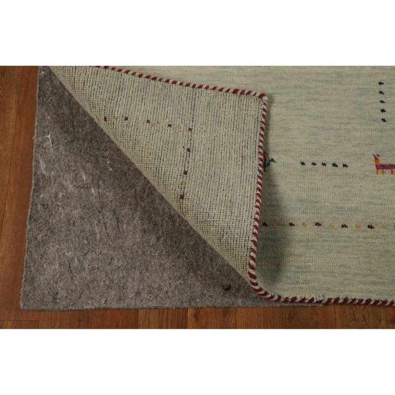 Hand Knotted Oriental 100% Wool Carpet Tribal Animal Pictorial Green Gabbeh Area Rug - 4' 11'' X 2' 10''