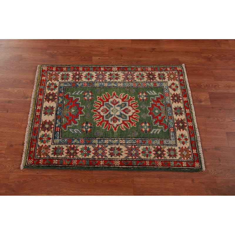 Green Kazak Oriental Foyer Rug Accent Handmade Wool Carpet - 2'0"x 3'0"