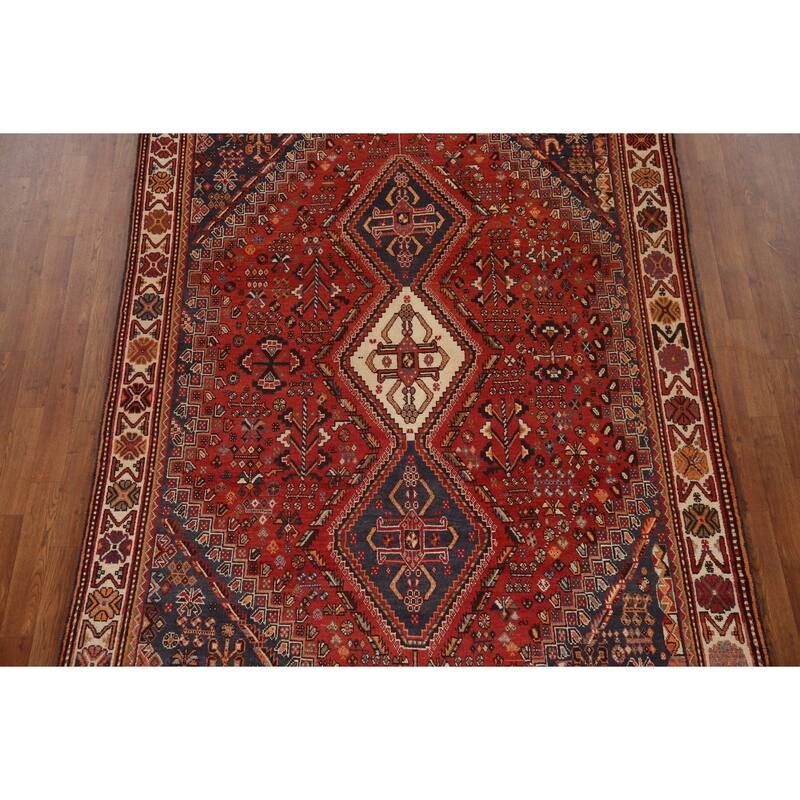 Traditional Orange Shiraz Persian Vintage Rug Handmade Wool Carpet - 5'10"x 9'5"