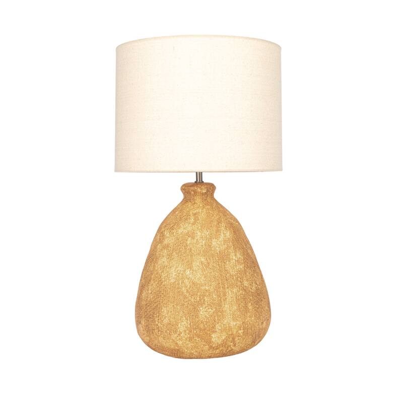 Textured Stoneware Table Lamp with Linen Shade - 15.0"L x 15.0"W x 26.5"H