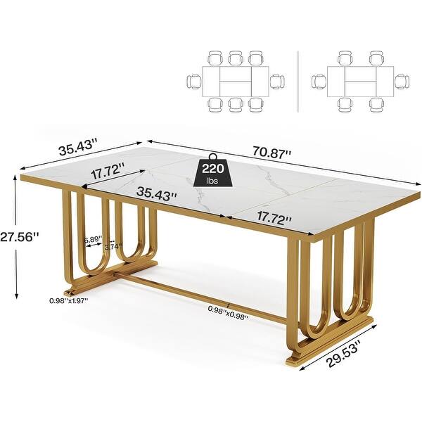 71 Inches Modern Dining Table for 6-8 with Faux Marble Tabletop and ...