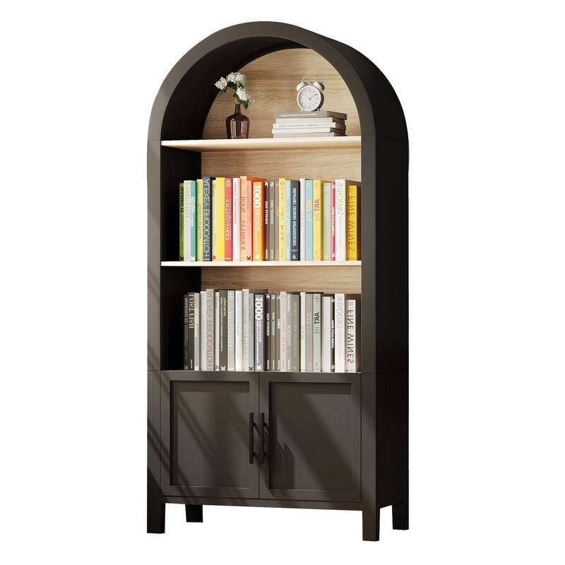 Mid-Century Modern 66.7" Arched Bookcase, 3-Tier Arched Bookshelf Cabinet