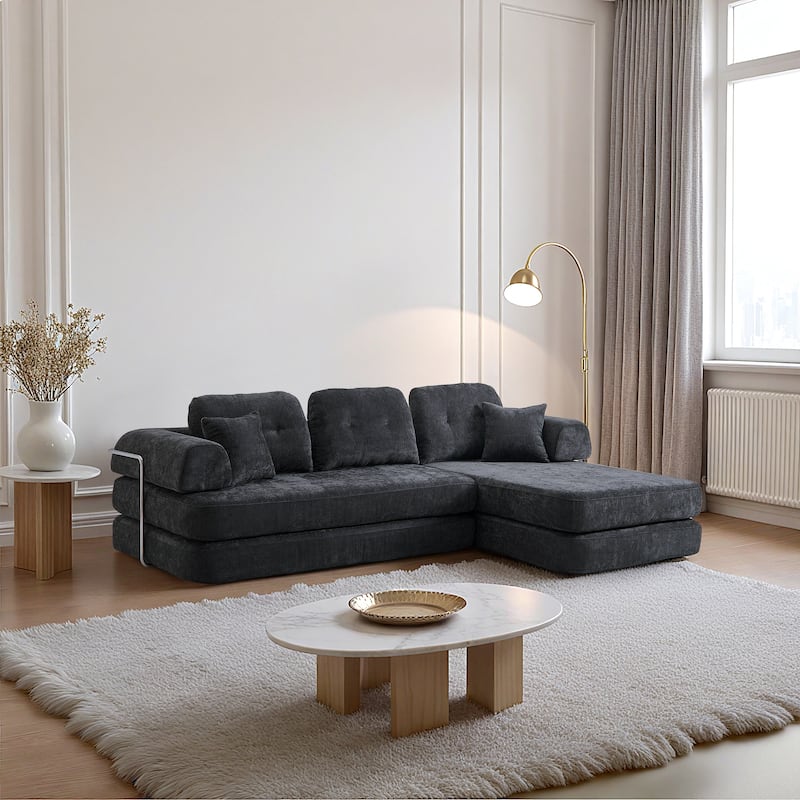 Chenille Memory Foam Sleeper Couch Freely Assembled Sectional Sofa with Chaise and Movable Armrests for Freely Assembled