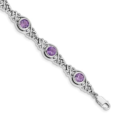Curata 925 Sterling Silver Polished Amethyst Bracelet 7.25 Inch Lobster Claw