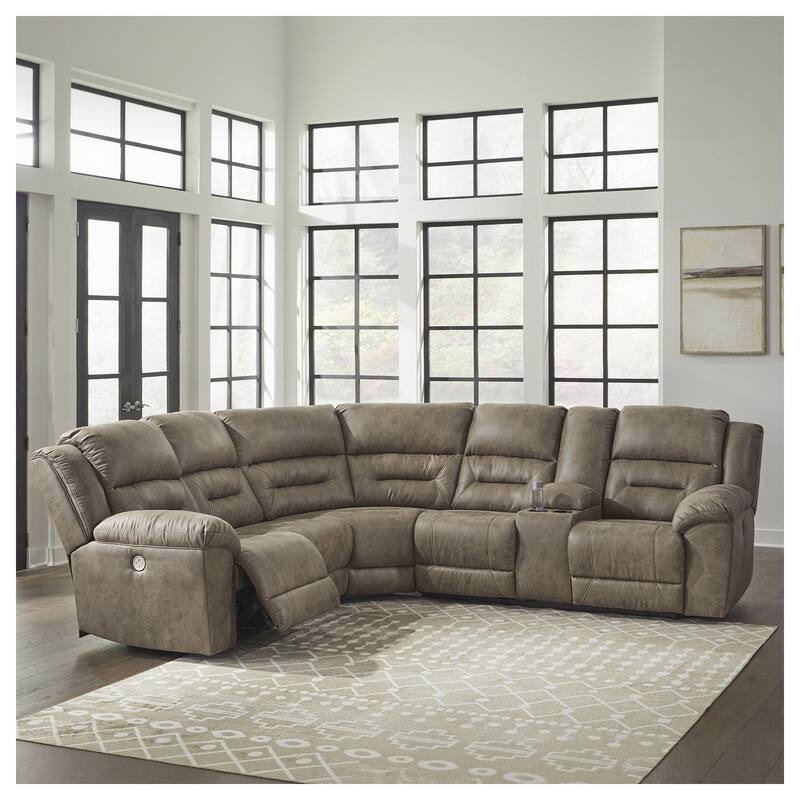 Signature Design by Ashley Ravenel Brown 3-Piece Power Reclining Sectional - 106" W x 93" D x 43" H - Brown - Right Facing