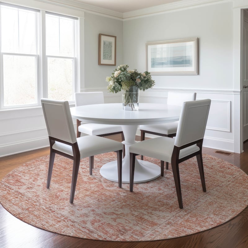 Machine Washable Indoor/ Outdoor Vintage Traditional Chantille Rug - Coral - 8' x 8'