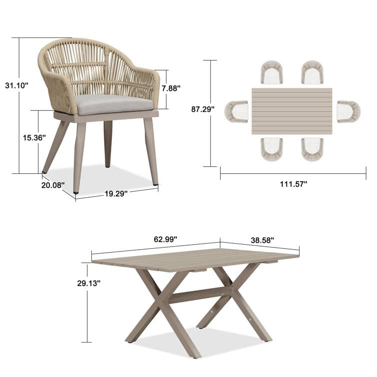 PURPLE LEAF 7 Pieces Patio Dining Set with Outdoor Aluminium Square Dining Table and Woven Rattan Chairs