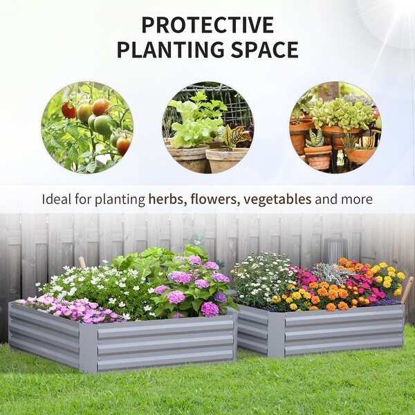 Outsunny Set of 2 Garden Beds Steel Metal Planter Boxes - On