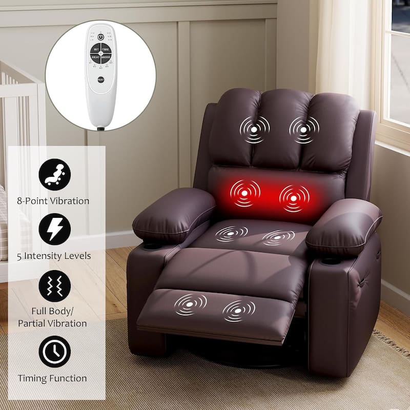 22" Electric Swivel Recliner Chair, Rocking Sofa Chair with Massage