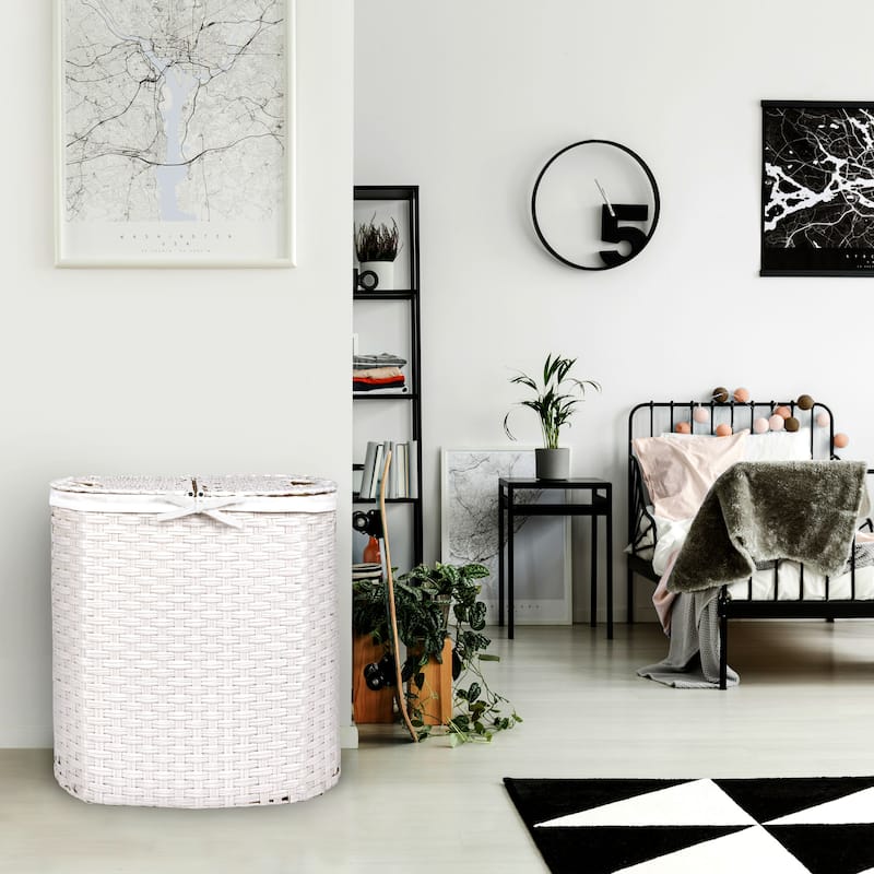 Seville Classics Handwoven Lidded Oval Double Laundry Hamper