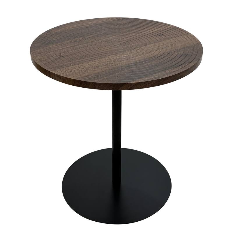 Set of 2 Small Round Side Table Wooden Concentric Circles Coffee Table for Two Metal Pedestal Nightstand for Corner Small Space