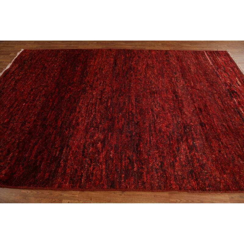 Hand Knotted Oriental 100% Wool Carpet Modern All-Over Red Moroccan Area Rug - 9' 9'' X 6' 9''