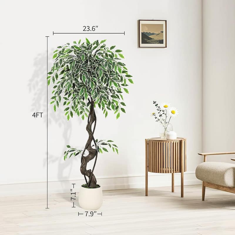 Realistic Artificial Ficus Tree, Faux Floor Plant for Home Decor