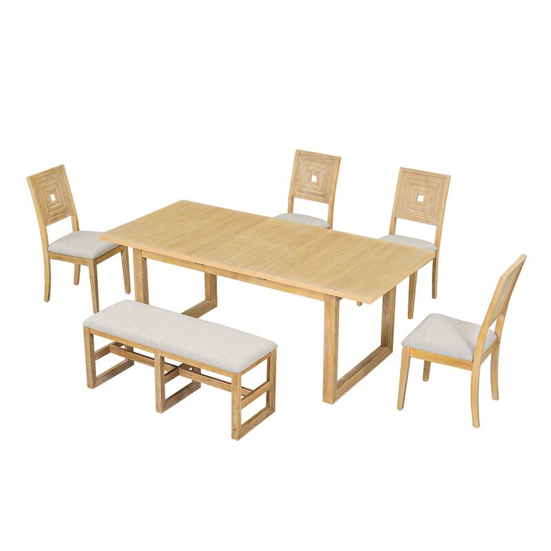 Nestfair 6Piece Extendable Dining Table Set 4 Upholstered Chairs and Bench On Sale Bed Bath