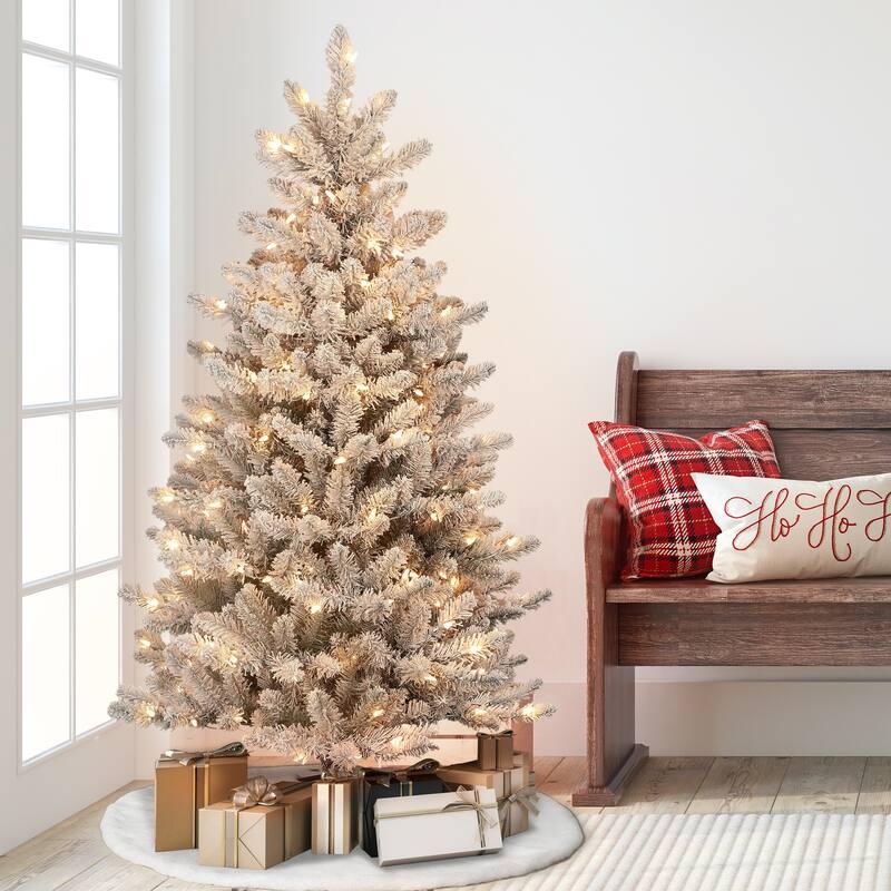 Puleo International 4.5' Pre-Lit Slim Flocked Fraser Fir Artificial Christmas Tree - 4.5