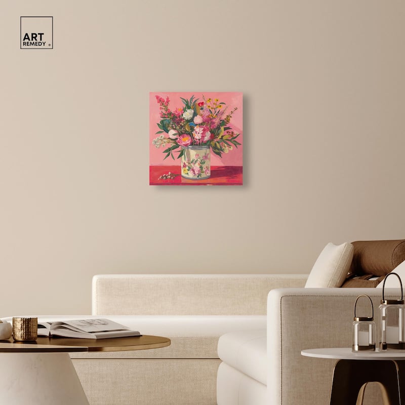 Pink Floral Tin Canvas by Art Remedy, Gallery Wrapped