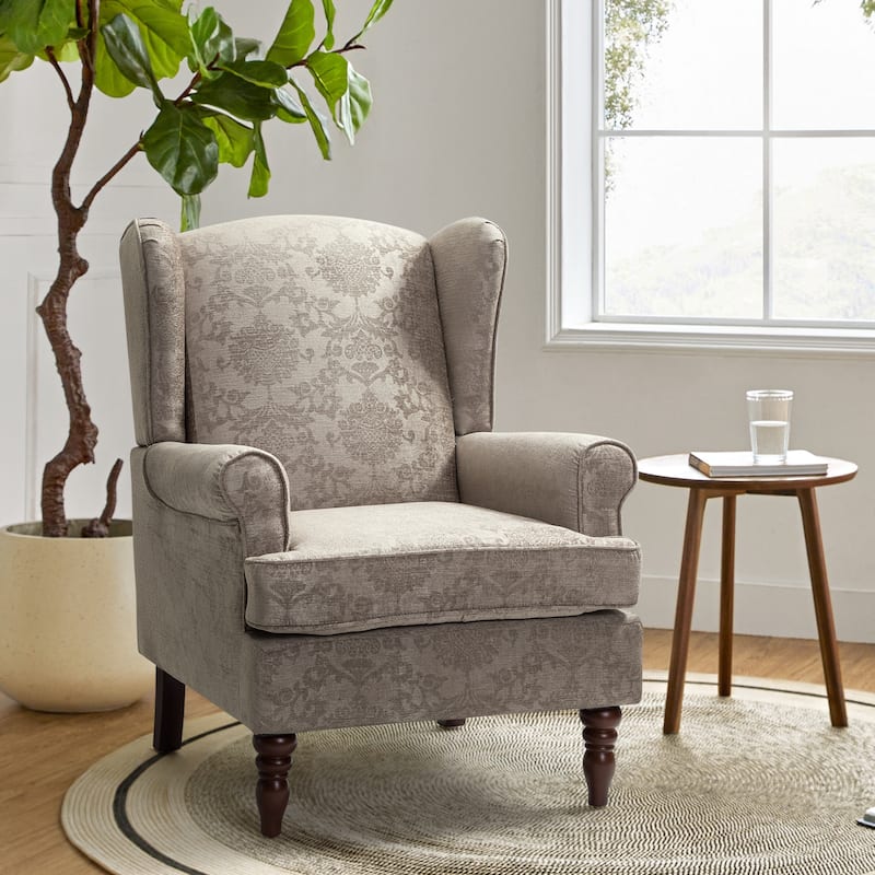 Epimethis Traditional Fabric Accent Wingback Armchair with Turned Legs by HULALA HOME - BROCADE