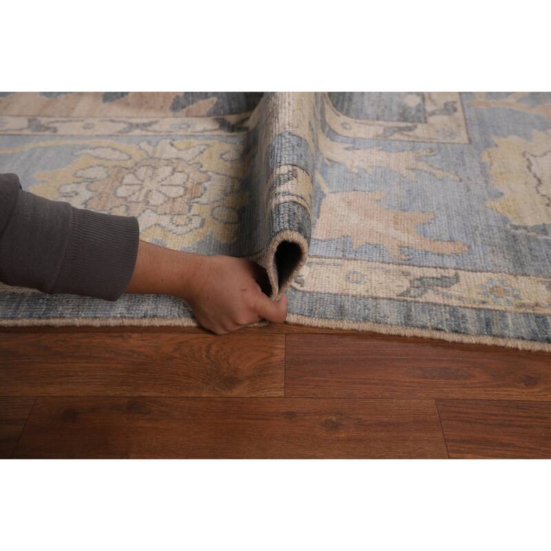 Vegetable Dye Oushak Turkish Area Rug Hand-Knotted Blue Wool Carpet - 9'2"x 11'9"