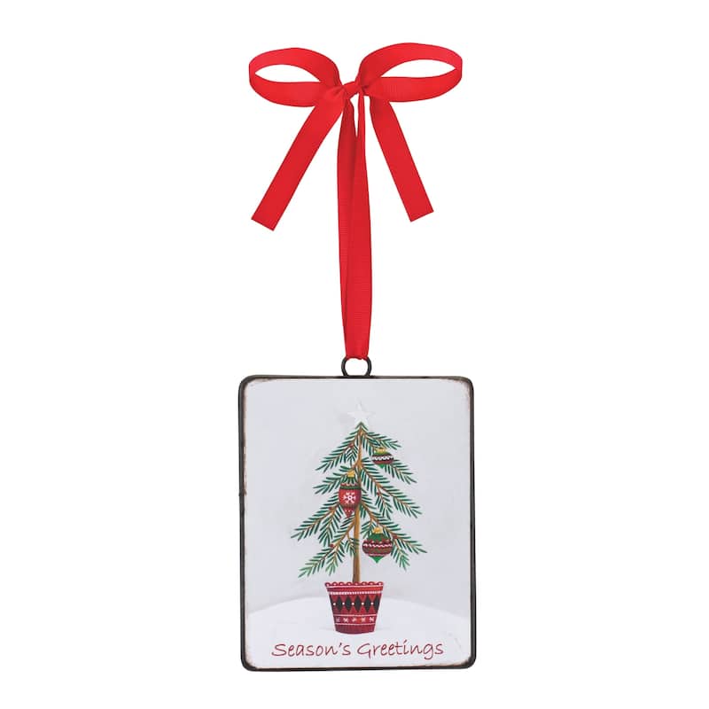 "Season's Greetings" Pine Tree Christmas Tag Ornaments - 5.5" - 12ct