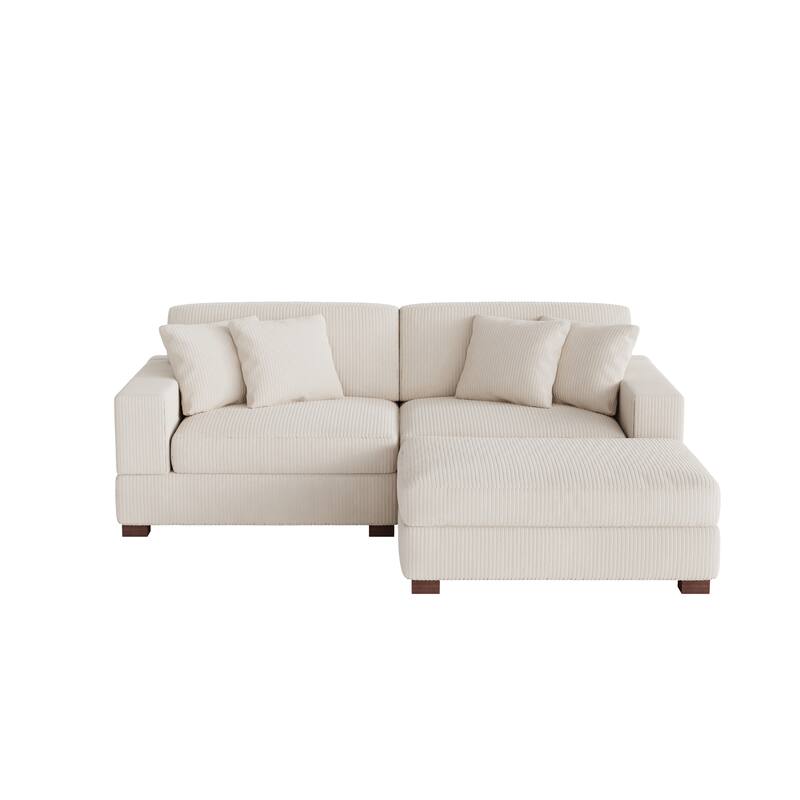 Ella 82" W/ 118" W Corduroy Modular Sectional Sofa with Ottoman
