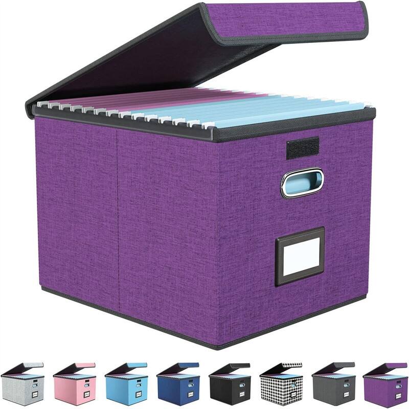Collapsible File Storage Organizer Box - 14.9"L x 12.7"W x 10.8"H - Purple
