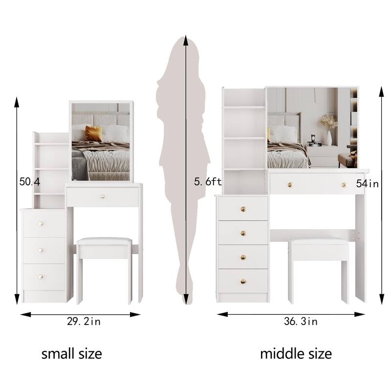 Makeup Vanity with Extra Large Sliding Mirror, 2-Piece Set with Stool, 37" Dresser with Ample Storage