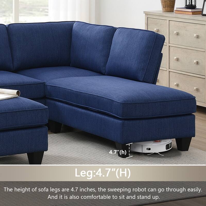 Modern Sectional Sofa Lshaped with Convertible Ottoman 7 Seater,Navy Blue Sectional Sofa