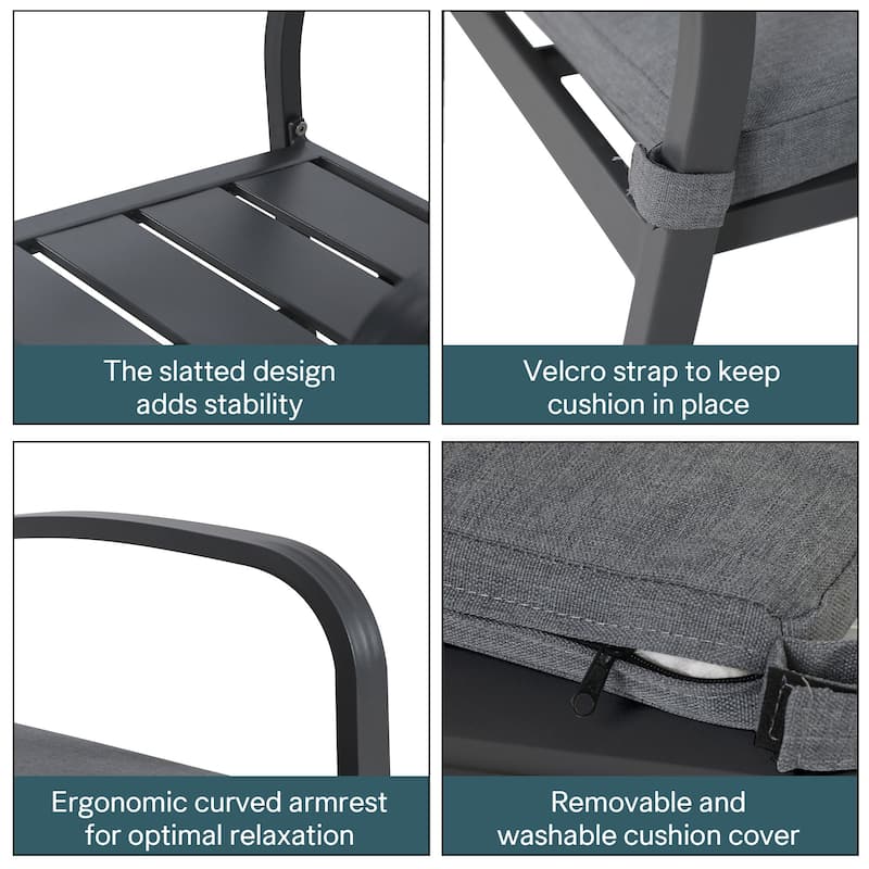 Outdoor Cushioned Aluminum Dining Chair Stackable Patio Armchairs (Set of 2)