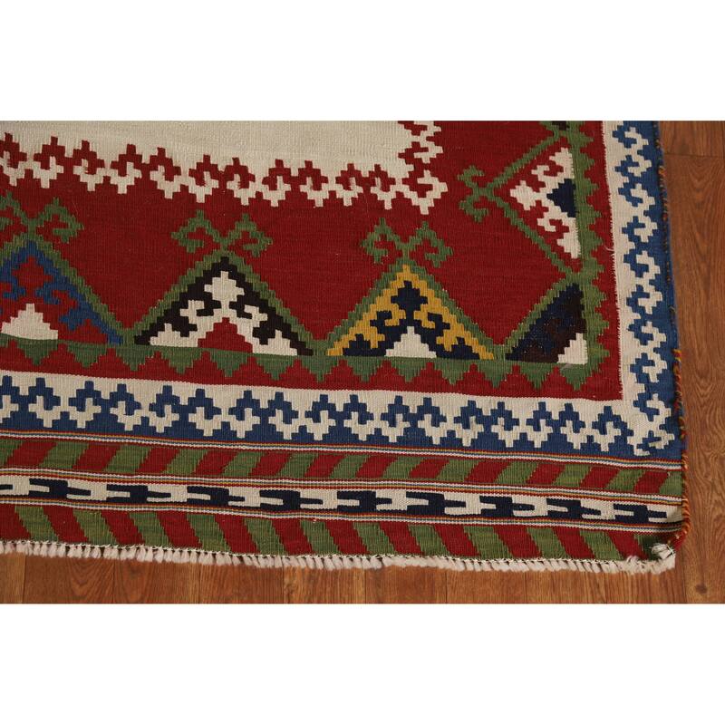 Hand Woven Oriental 100% Wool Carpet Southwestern Geometric Beige & Ivories Kilim Area Rug - 7' 11'' X 5' 0''