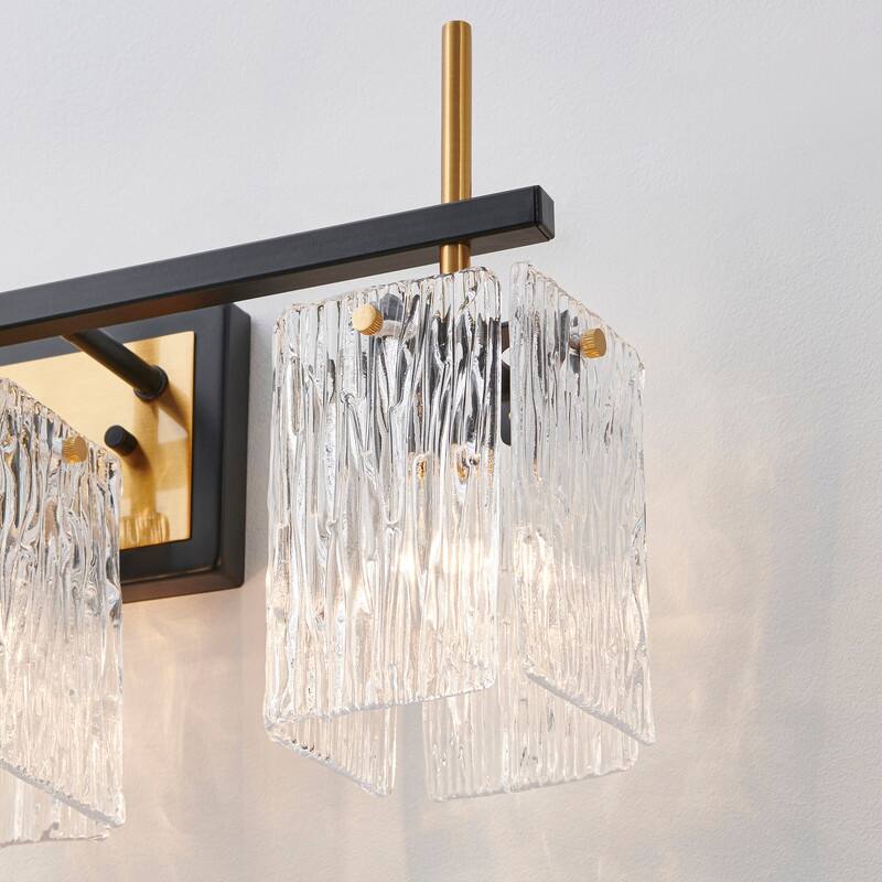 KAWOTI 22" Black &Gold Vanity Light with Textured Glass Shade - W22" x D6.5" x H11.13"