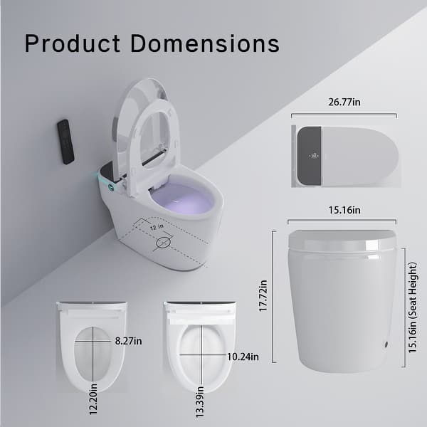 yulika Elongated 1.28 GPF Smart Bidet Toilet with Built-in Foot Sensor and Heated Seat