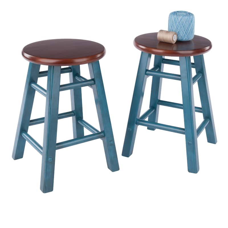 Element 2-Pc Square Legs Dining Stool Set, Walnut-Rustic Teal Finish - N/A